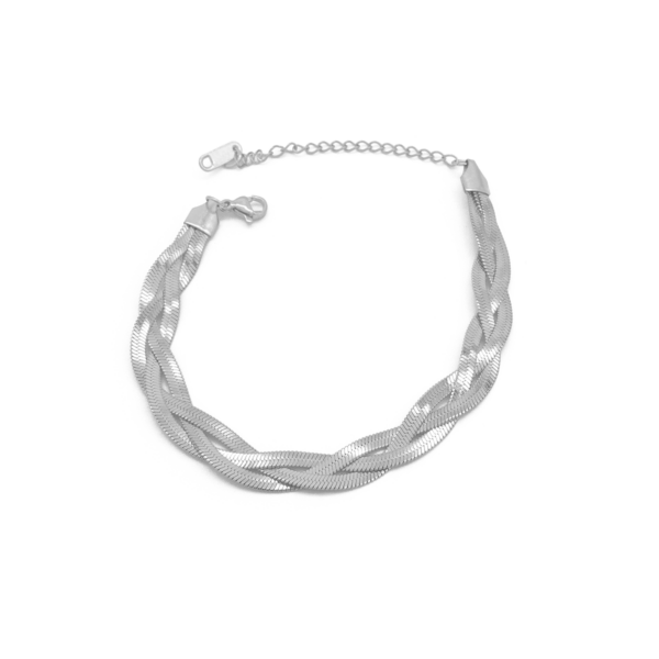 Pulseira Feminina Trançada Snake Em Aço Inox PVD Prata