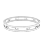Bracelete Números Romanos Vazados Cravejados Em Aço Inox Com Revestimento PVD Prateado