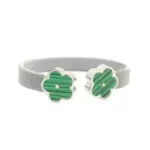 Bracelete Malha Milanesa Com Flores De Madrepérola Verde Aço Inox Prateado