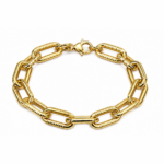 Pulseira de Elos Detalhados Riscados em Aço Inox Dourado e Prata Elegante