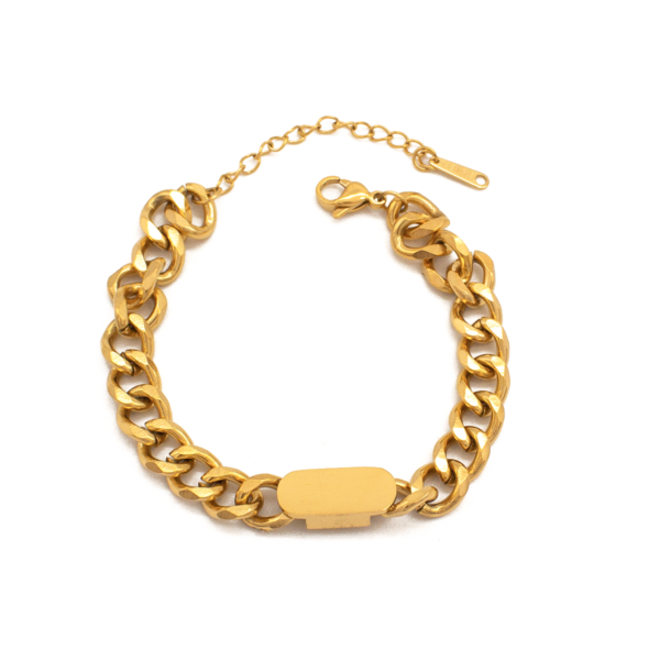 Pulseira Feminina Elo Cubano Com Detalhe Oval Em Aço Inox PVD Dourado