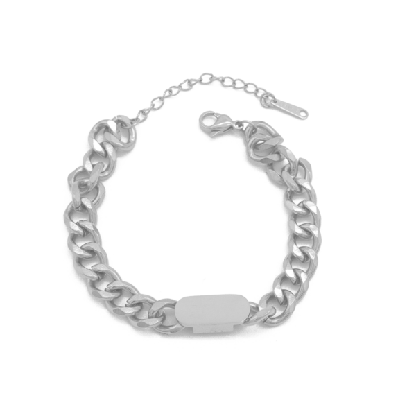 Pulseira Feminina Elo Cubano Com Detalhe Oval Em Aço Inox PVD Prata