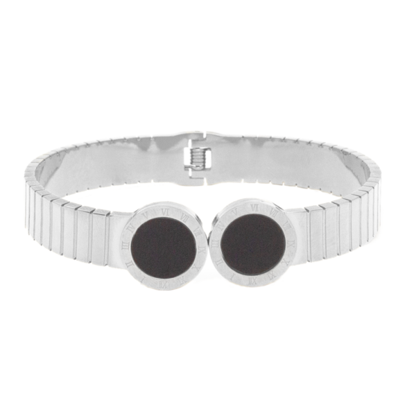 Bracelete Com Madrepérola E Detalhado Números Romanos Aço Inox Com Revestimento PVD Prateado