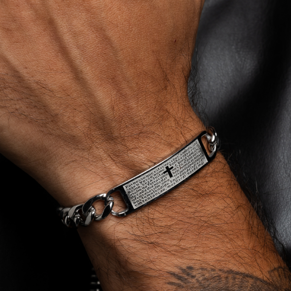 Pulseira Pai Nosso Em Aço Inoxidável Fé Estilo E Proteção Diária