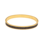 Bracelete Feminino Rígido Com Zircônias Pretas Em Aço Inox PVD Dourado