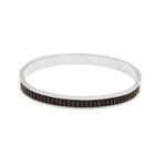 Bracelete Feminino Rígido Com Zircônias Pretas Em Aço Inox PVD Prata