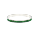 Bracelete Feminino Rígido Com Zircônias Verdes Em Aço Inox PVD Prata