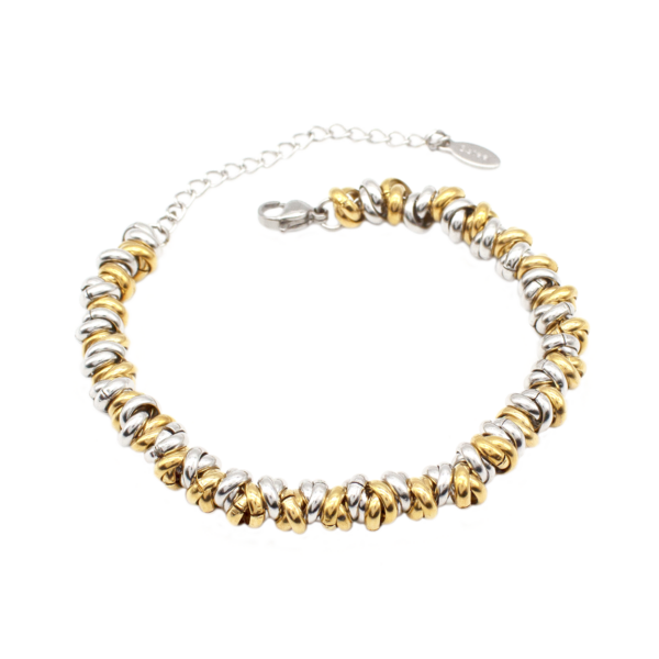 Pulseira Elo Argolinhas Trançadas Aço Inox Revestimento PVD Misto