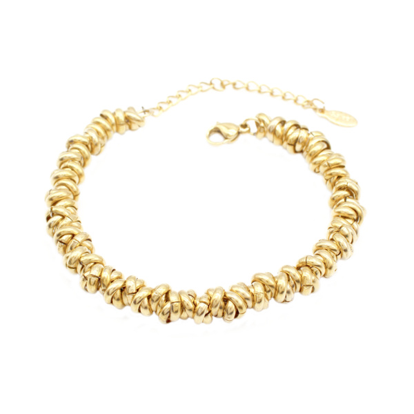 Pulseira Elo Argolinhas Trançadas Aço Inox Revestimento PVD Dourado