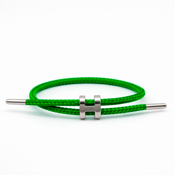 Bracelete Feminino de Corda H Ajustável em Aço Inox PVD Prata