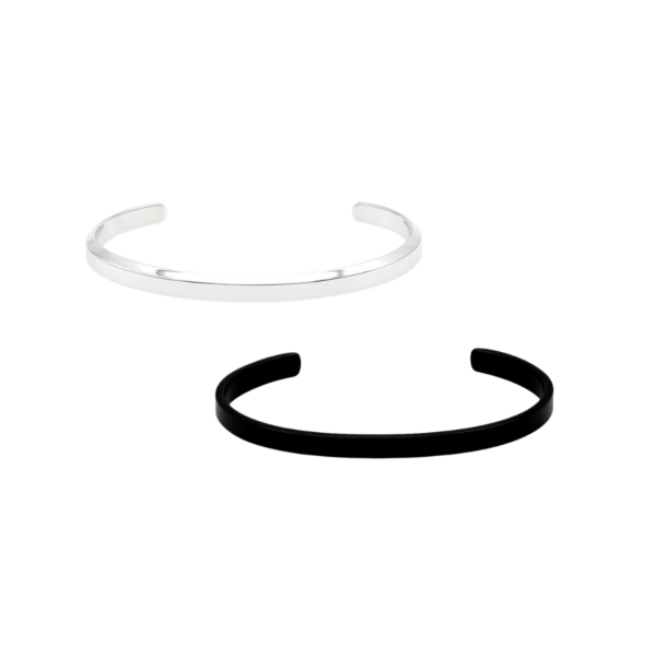 Bracelete Feminino Rígido Aberto em Formato de C em Aço Inox e Preto