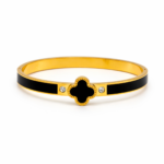 Bracelete Feminino Trevo e Pedra de Zircônia em Aço Inox Dourado