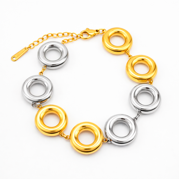 Pulseira Feminina 17 cm com Círculo Oco Aço inox mista