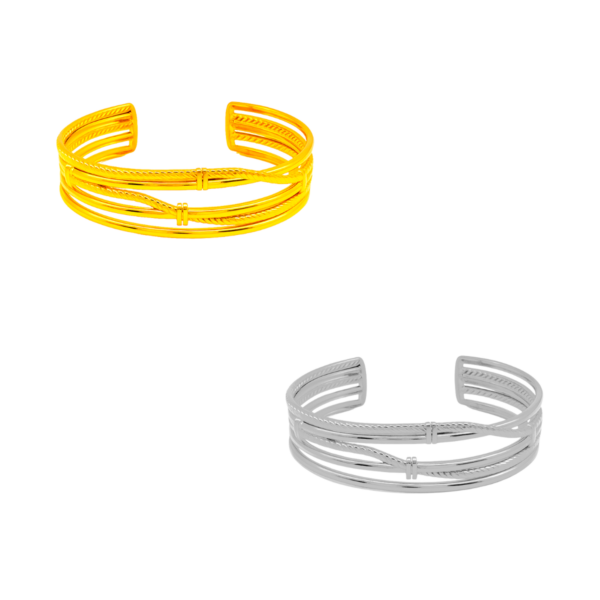 Bracelete Feminino Trançado em Aço Inox com Acabamento PVD Dourado e Prata