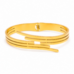 Bracelete de Aço Inox com Linhas Sobrepostas e Fecho de Dobradiça Dourado e Prata