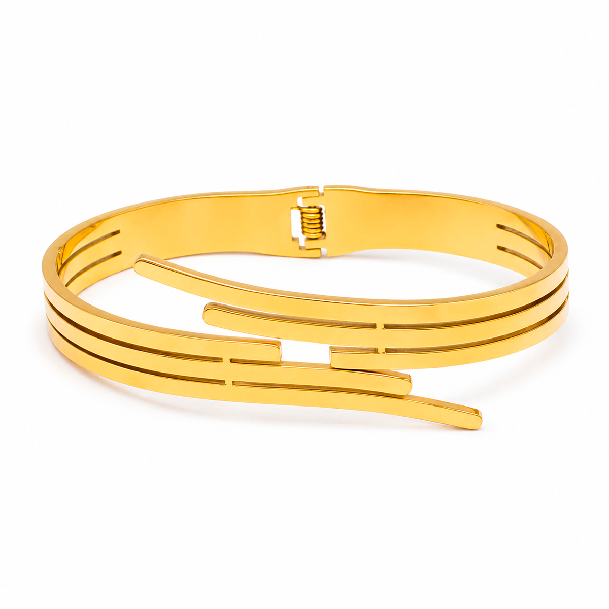 PA240-1 Bracelete de Aço Inox com Linhas Sobrepostas e Fecho de Dobradiça Dourado e Prata - Imagem 1