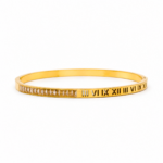 Bracelete de Aço Inox com Números Romanos e Zircônia Baguete Dourado e Prata