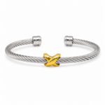 Bracelete Estilo Cabo de Aço com X Central Dourado em Aço Inox Moderno