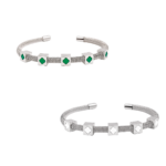 Bracelete Feminino Rígido com Trevos em Aço Inox PVD Prata
