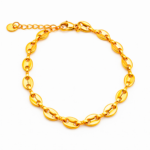 Pulseira Feminina 17 cm de Elos Estilo Grão de Café em Aço Inox Dourado