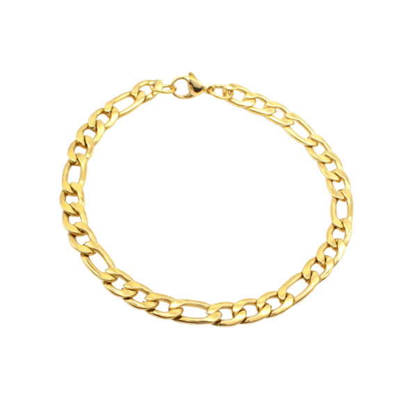 Pulseira Masculina 21 Cm Elo Figaro 3×1 Aço Inox Dourado