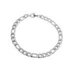 Pulseira Masculina 21 Cm Elo Figaro 3×1 Aço Inox Prata