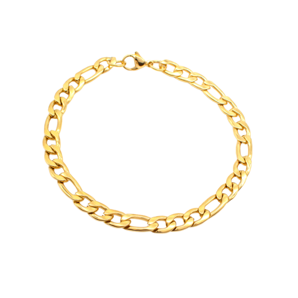 Pulseira Masculina 21 Cm Elo Figaro Aço Inox Dourado