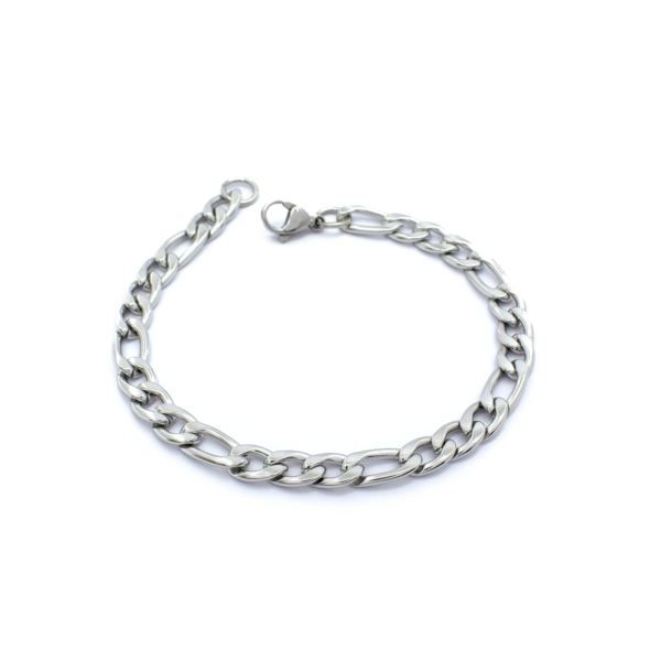 Pulseira Masculina 21 Cm Elo Figaro Aço Inox Prata