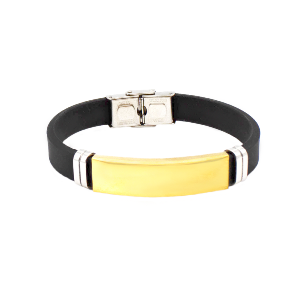 Pulseira Masculina Aço Inoxidável Com Detalhe Dourado E Silicone 21cm Design Moderno E Confortável