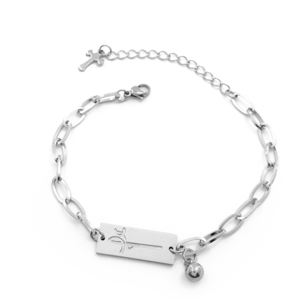 Pulseira De Elos Com Placa “Fé” Estilo E Espiritualidade Em Aço Inoxidável