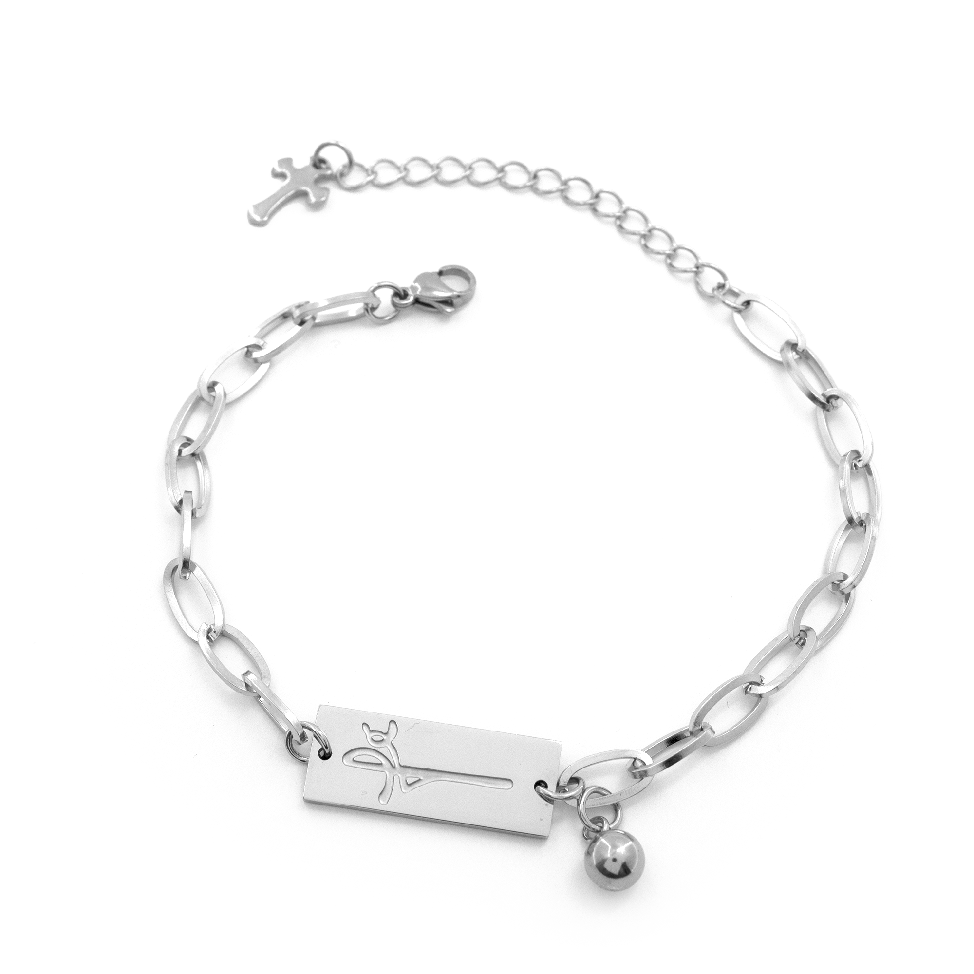 PA82-1 Pulseira De Elos Com Placa “Fé” Estilo E Espiritualidade Em Aço Inoxidável - Imagem 1