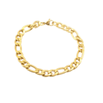 Pulseira Masculina 20 Cm Elo Figaro 3×1 Grossa Aço Inox Dourado