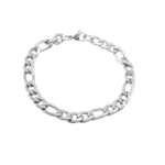 Pulseira Masculina 20 Cm Elo Figaro 3×1 Grossa Aço Inox Prata