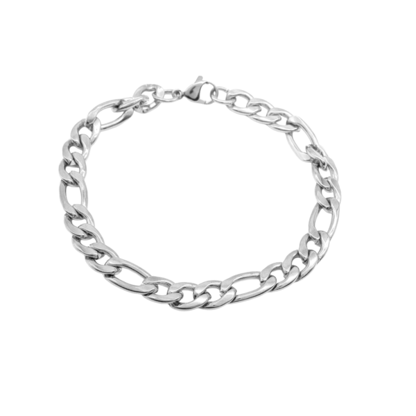 Pulseira Masculina 20 Cm Elo Figaro 3×1 Grossa Aço Inox Prata