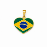 Pingente Coração Bandeira do Brasil 1,8cm Banhado a Ouro
