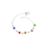 Pulseira Infantil Bolinhas E Cristais Coloridos 15cm Banhada A Ródio Com Brilho Suave E Colorido