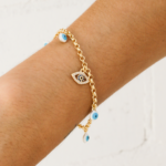 Pulseira Olho Grego Com Zircônia Cravejada Proteção Feminina Banhada A Ouro