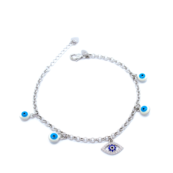 Pulseira Olho Grego Com Zircônia Cravejada Proteção Feminina Banhada A Ródio