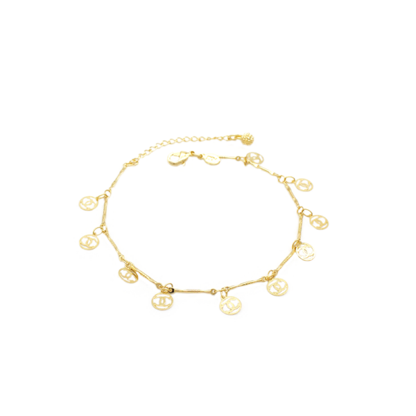 Pulseira Berloques Com Símbolos 18cm Design Delicado Banhada A Ouro