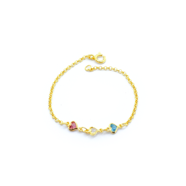 Pulseira Infantil com Corações Coloridos Banhada a Ouro