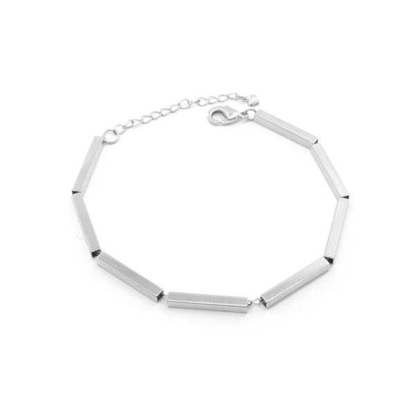 Pulseira Feminina Canutilhos Quadrados 18cm Design Geométrico Banhada A Ródio