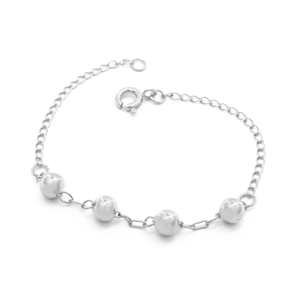 Pulseira Infantil De Bolinhas 14cm Design Delicado Banhada A Ródio