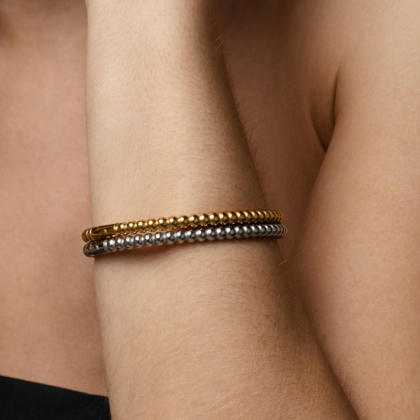 Bracelete Rígido Com Bolinhas Design Elegante Banhado A Ouro