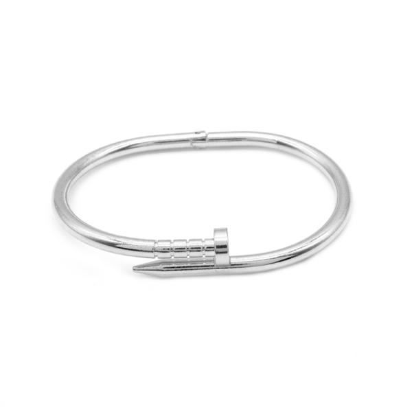 Bracelete Prego Design Contemporâneo Banhado A Ródio Com Estilo Industrial