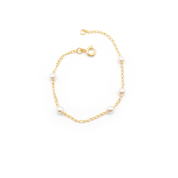 Pulseira Infantil Mini Pérolas 14cm Delicadeza Clássica Banhada A Ouro