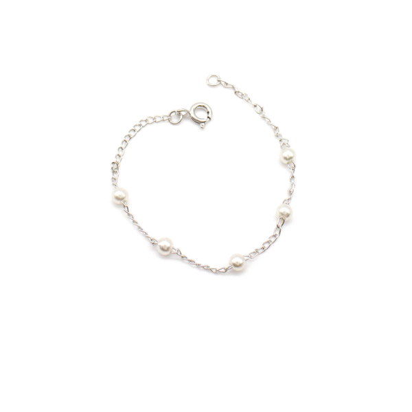 Pulseira Infantil Mini Pérolas 14cm Charme Delicado Banhada A Ródio