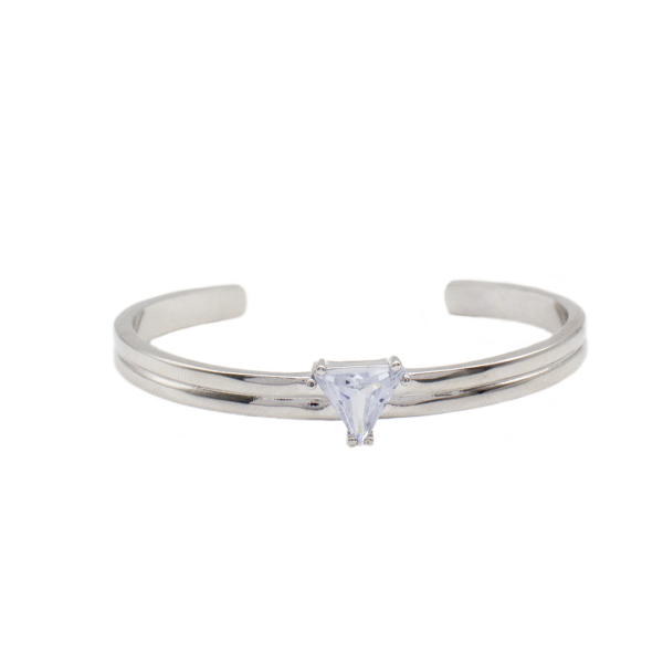 Bracelete Rígido Com Triângulo Central Sofisticação Minimalista Banhado A Ródio