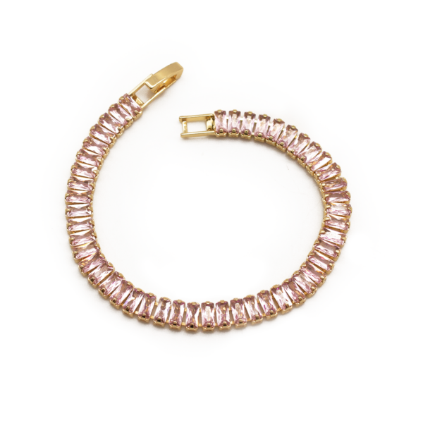 Pulseira Riviera Cravejada Em Zircônias Rosas Banhada A Ouro