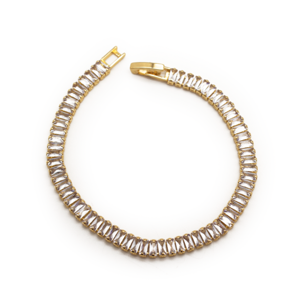 Pulseira Riviera Cravejada Em Zircônias Cristal Banhada A Ouro