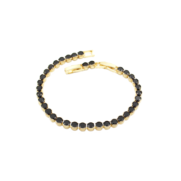 Pulseira Cravejada com Zircônias Negras Banhada a Ouro